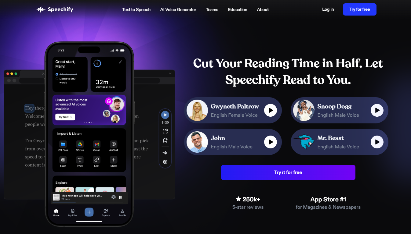 Speechify Home Page