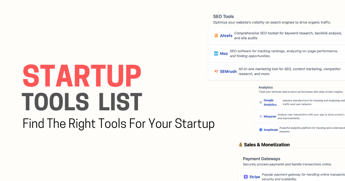 Startup Tools List Home Page