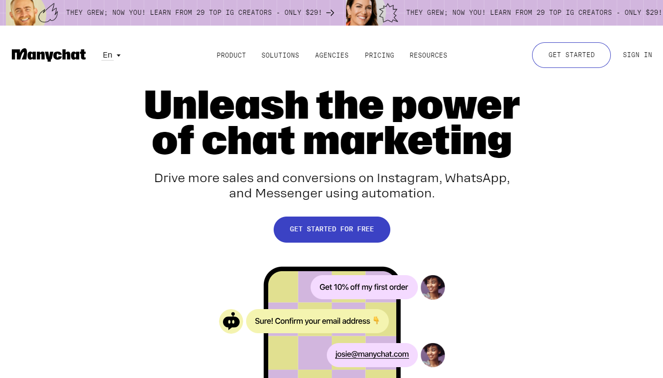 ManyChat Home Page