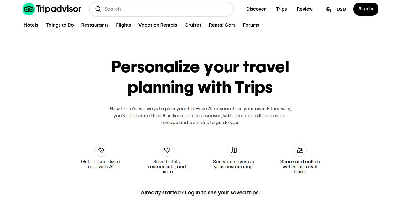 Trips by TripAdvisor Home Page