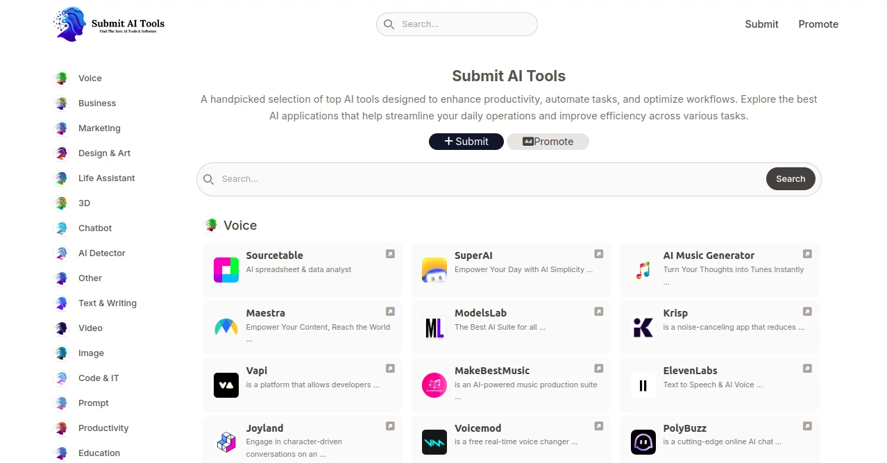 Submit AI Tools Home Page