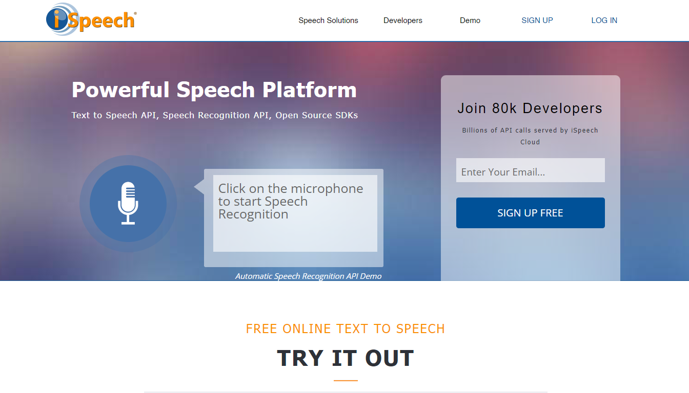 iSpeech Home Page