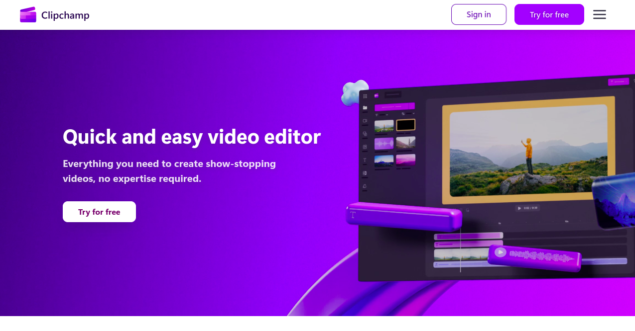 ClipChamp Home Page