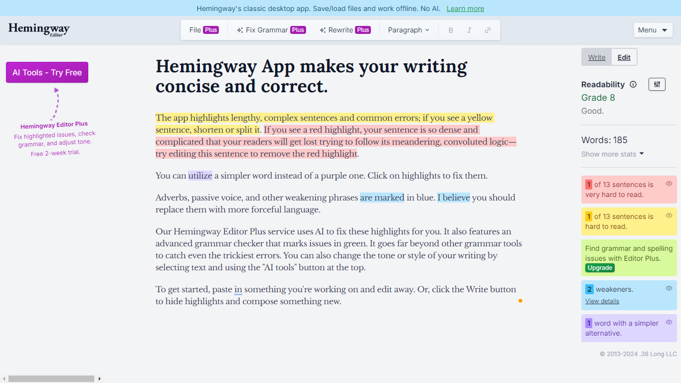 Hemingway Editor Home Page