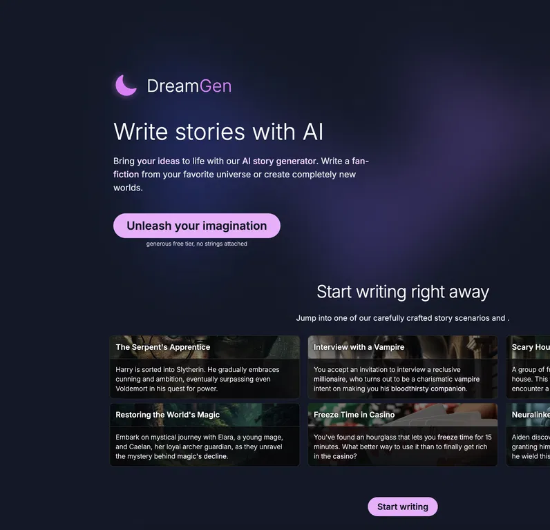 Story AI by DreamGen Home Page