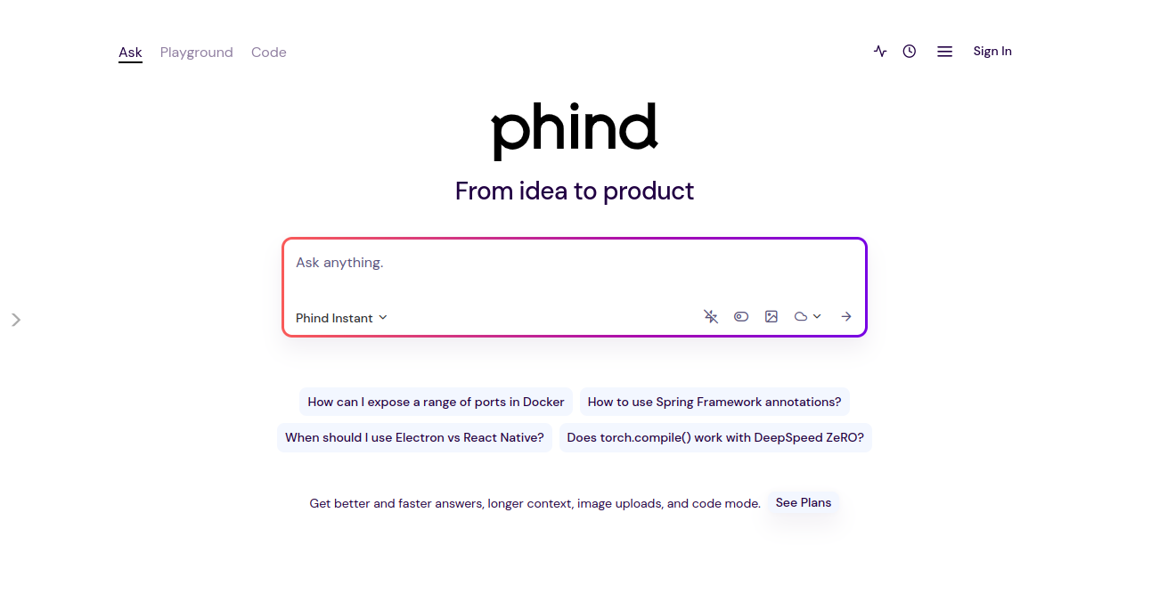 Phind Home Page