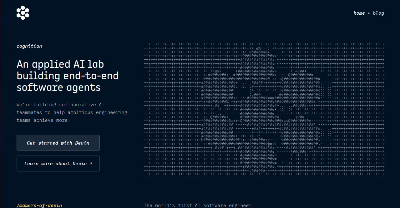 Devin AI by Cognition Home Page