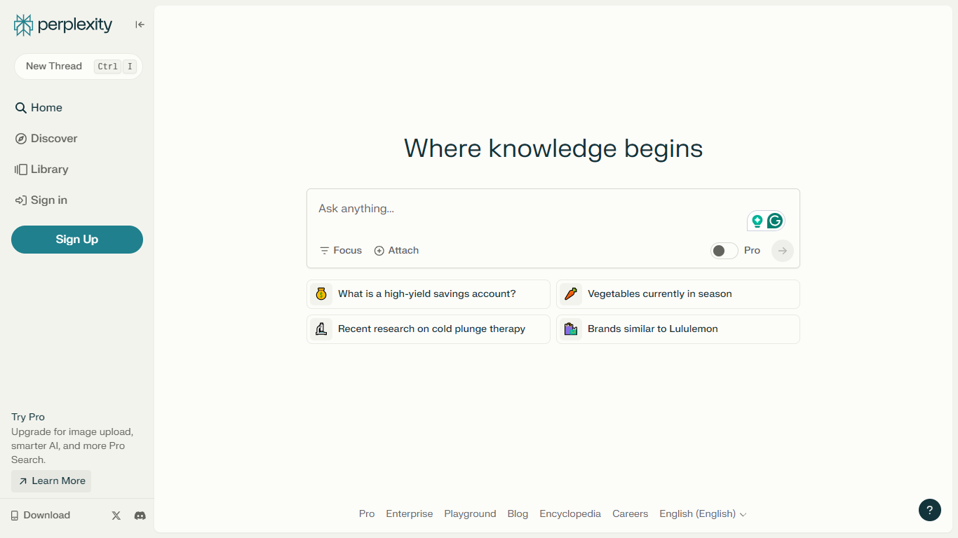 Perplexity Home Page