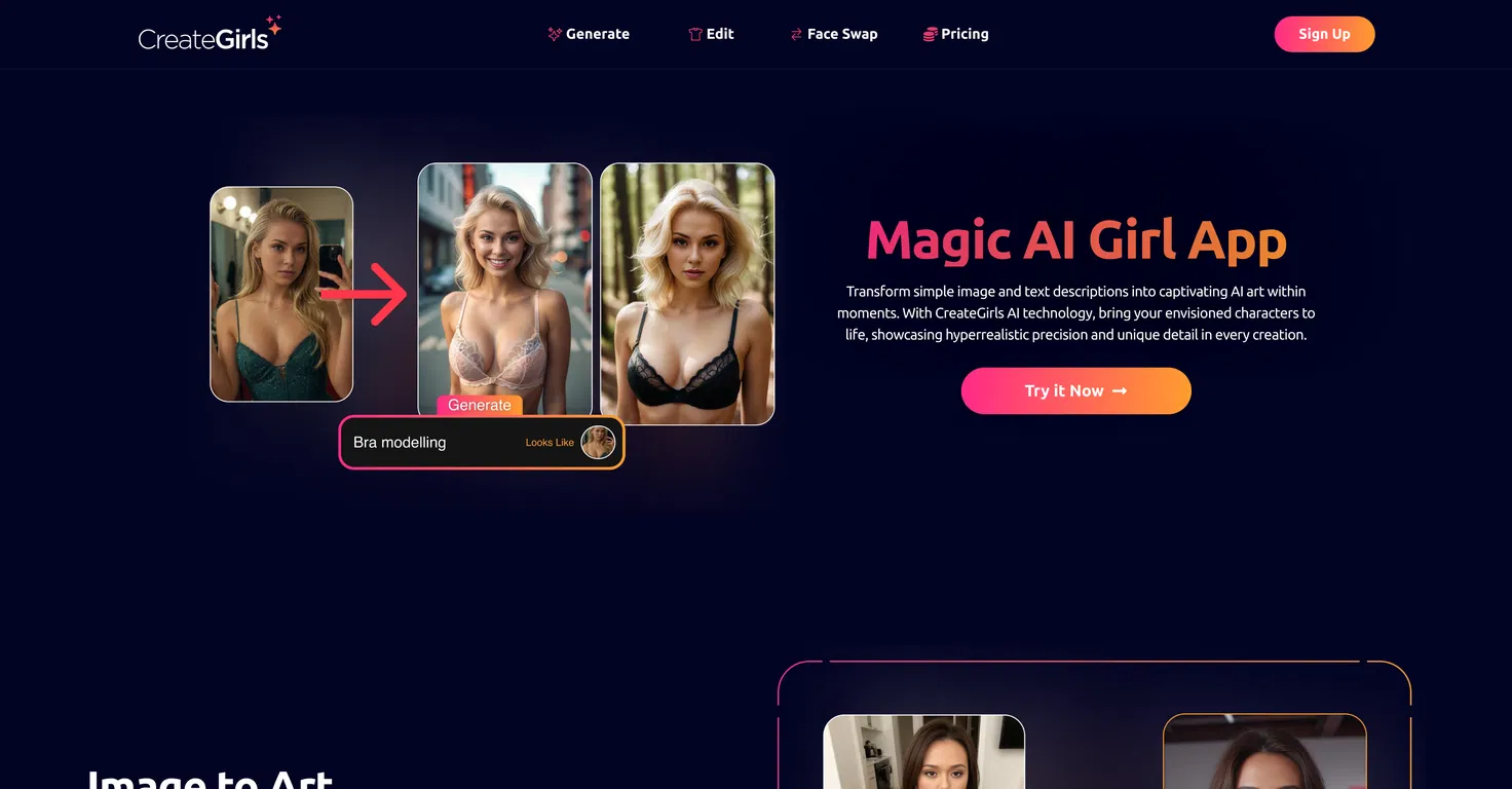 CreateGirls AI Home Page