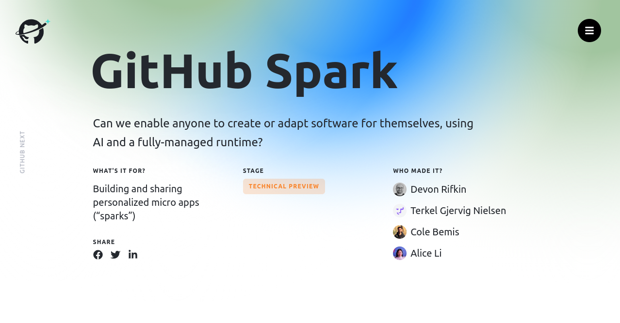 GitHub Spark Home Page