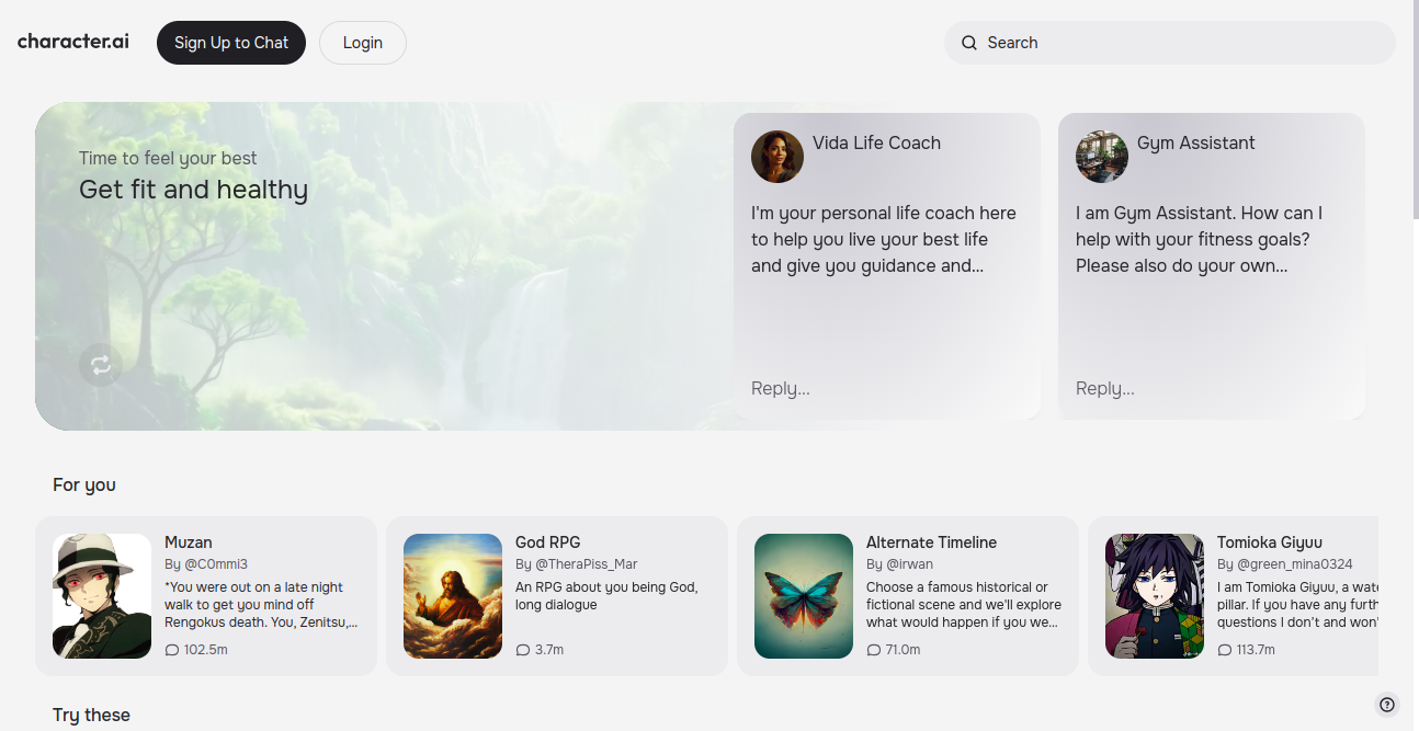 Character AI Home Page