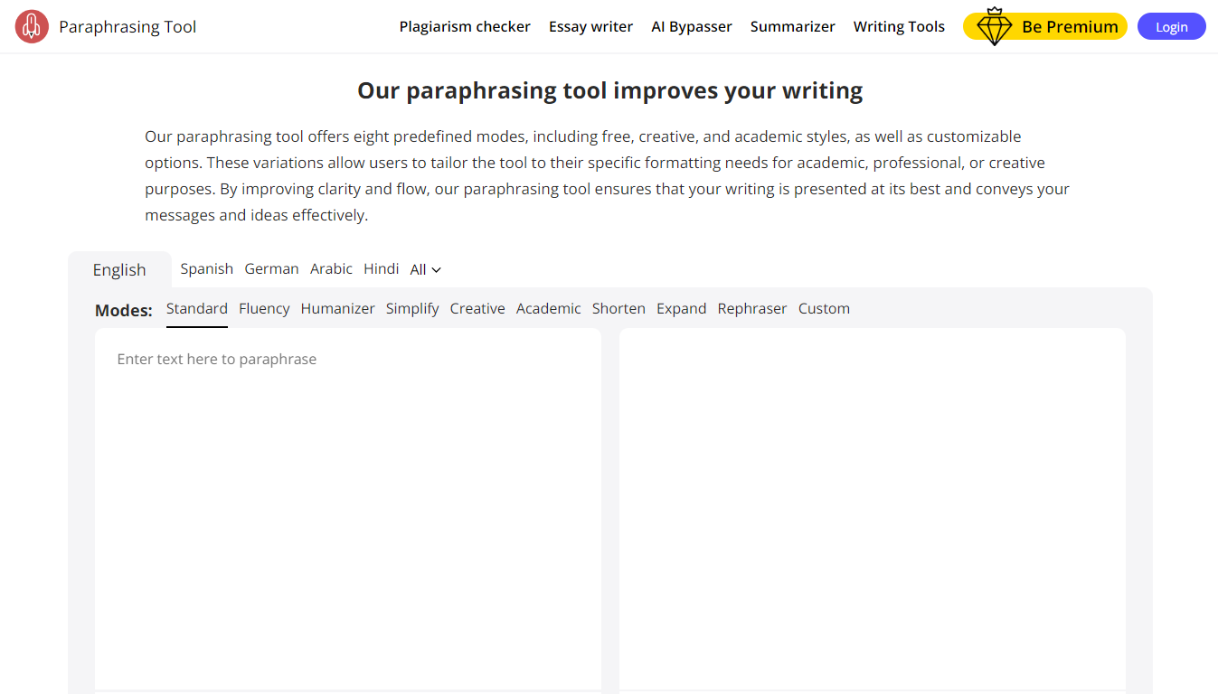 Paraphrasing Tool Home Page