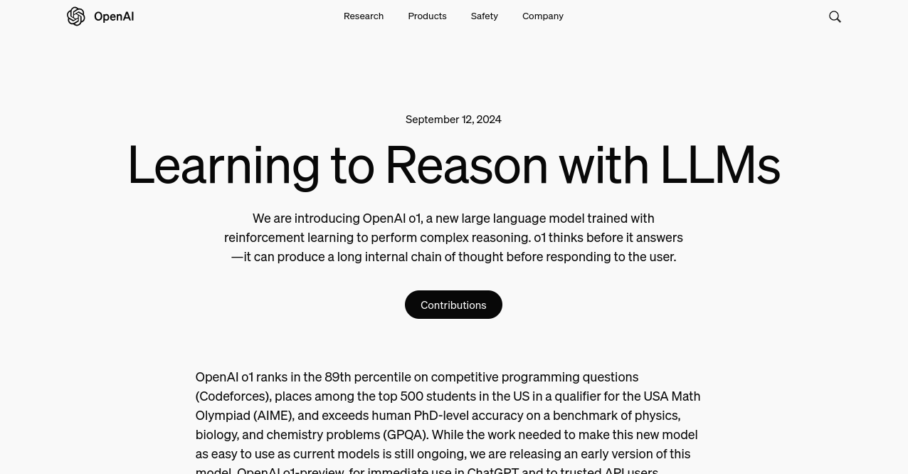  OpenAI o1 Home Page