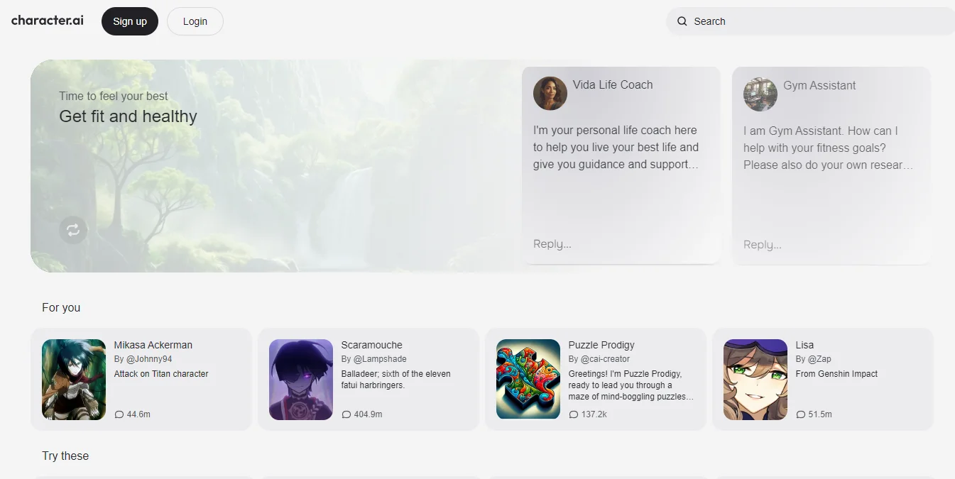 Character.AI Home Page