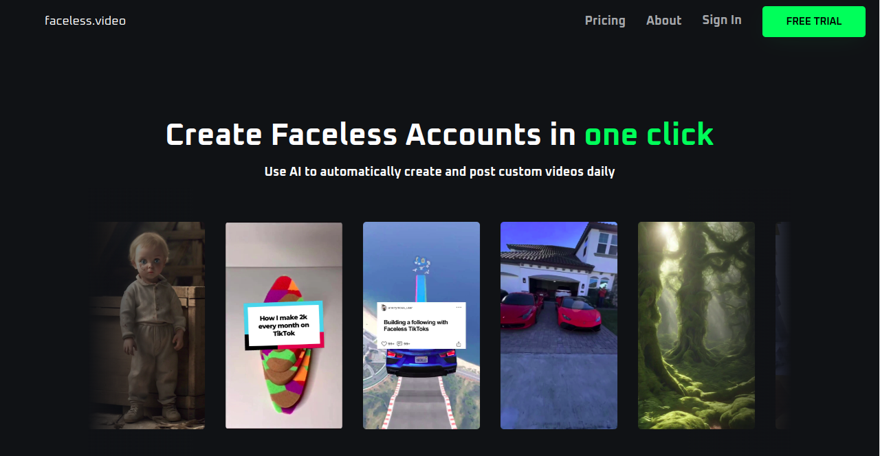 Faceless.video Home Page